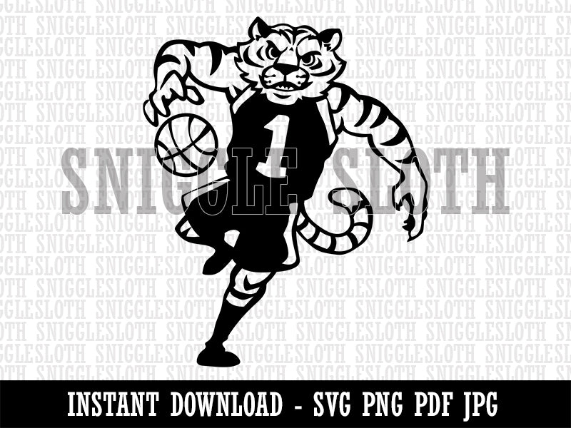Tiger Playing Basketball Athletic Sports Clipart Digital Download SVG PNG JPG PDF Cut Files