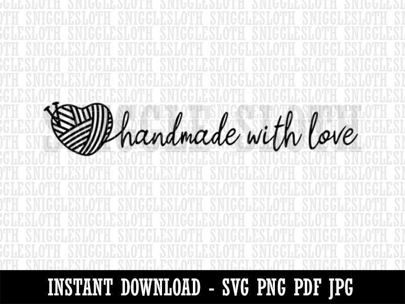 Knitting Handmade with Love Yarn Heart Clipart Digital Download SVG PNG JPG PDF Cut Files