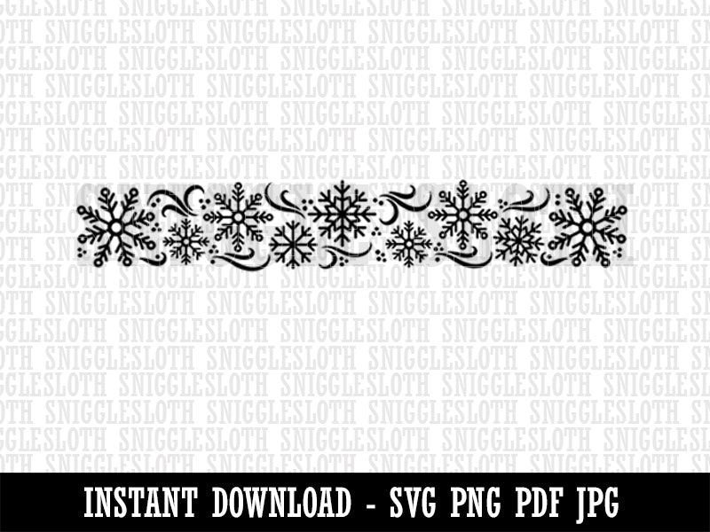 Swirling Winter Snowflakes Border Clipart Digital Download SVG PNG JPG PDF Cut Files