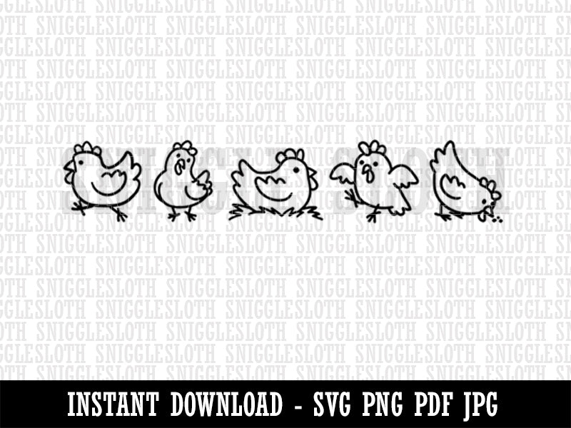 Cartoony Chicken Border Clipart Digital Download SVG PNG JPG PDF Cut Files
