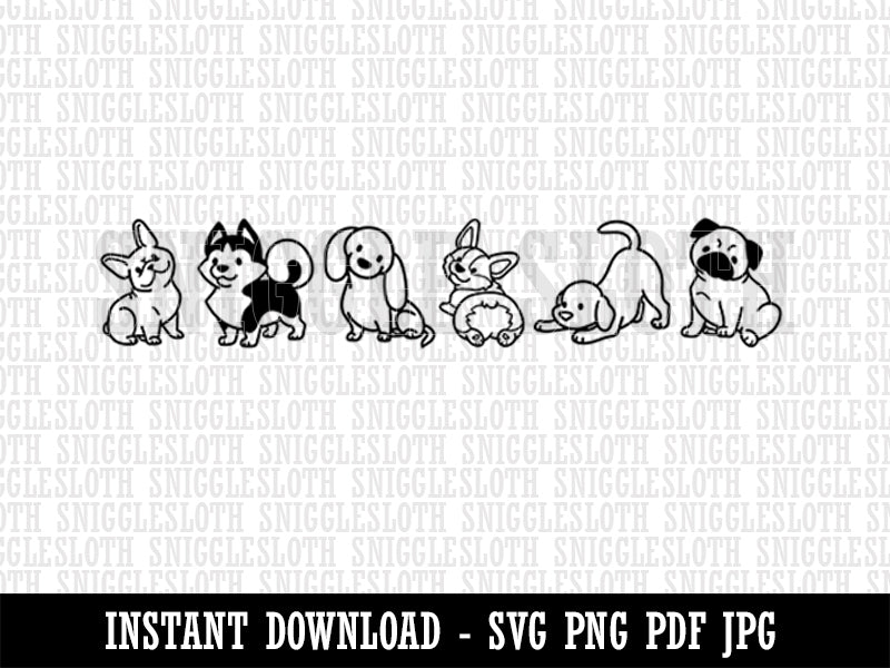 Chibi Lineup of Dogs Border Clipart Digital Download SVG PNG JPG PDF Cut Files