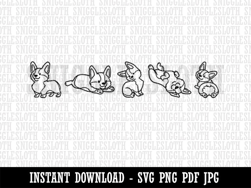 Chibi Pembroke Welsh Corgi Dog Border Clipart Digital Download SVG PNG JPG PDF Cut Files