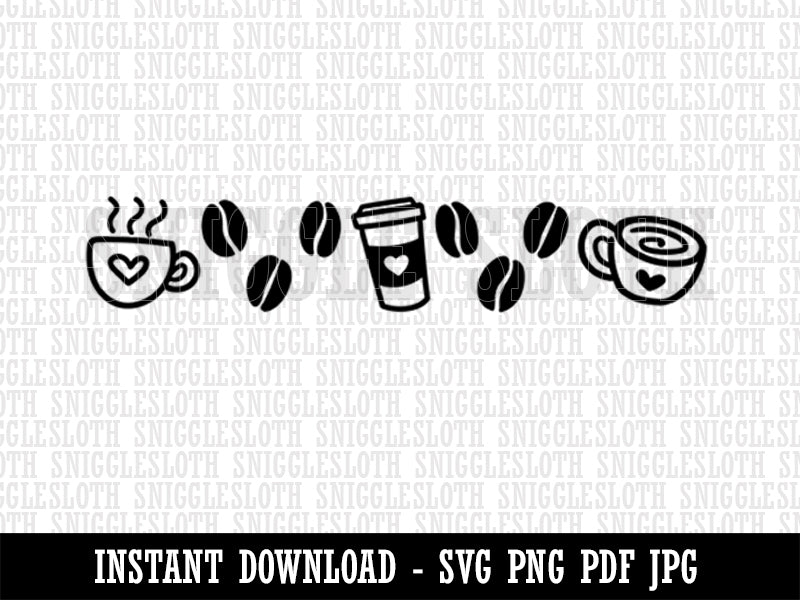 Coffee Beans and Coffee Cups Border Clipart Digital Download SVG PNG JPG PDF Cut Files