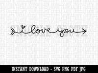 Adorable Handwritten Script I Love You Arrow Clipart Digital Download SVG PNG JPG PDF Cut Files