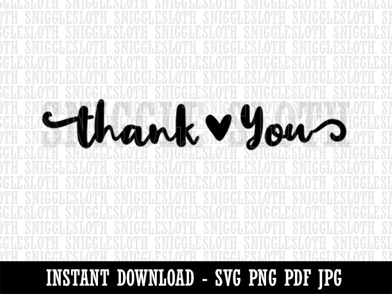 Artsy Inky Lowercase Script Thank You with Heart Clipart Digital Download SVG PNG JPG PDF Cut Files