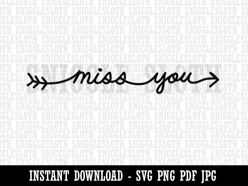 Darling Handwritten Script Miss You Arrow Clipart Digital Download SVG PNG JPG PDF Cut Files