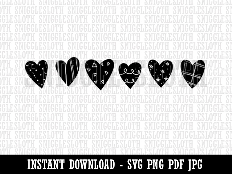 Quirky Adorable Patterned Hearts Border Love Anniversary Stationary Clipart Digital Download SVG PNG JPG PDF Cut Files