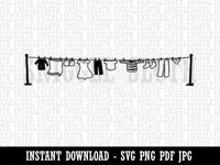 Clothes Laundry Hanging on Line Clipart Digital Download SVG PNG JPG PDF Cut Files