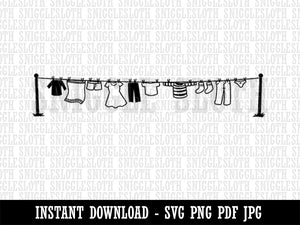 Clothes Laundry Hanging on Line Clipart Digital Download SVG PNG JPG PDF Cut Files