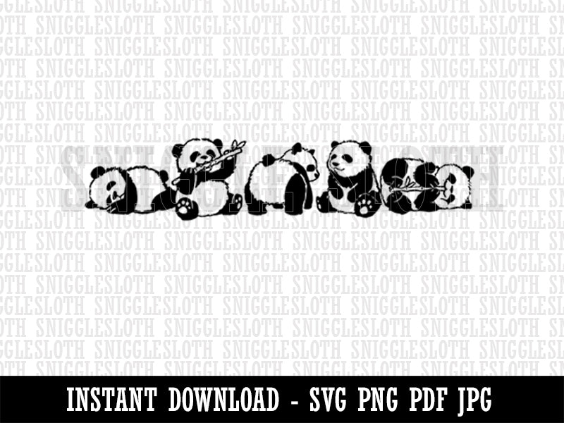 Cute Baby Panda Bear Cubs Eating and Sleeping Clipart Digital Download SVG PNG JPG PDF Cut Files