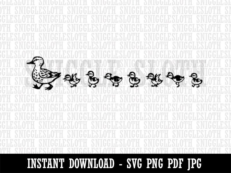Mother Duck and Her Baby Ducklings Following Clipart Digital Download SVG PNG JPG PDF Cut Files
