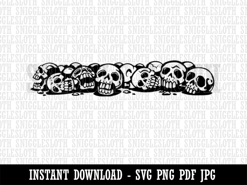 Pile of Creepy Skulls Skeleton Bones Spooky Halloween Clipart Digital Download SVG PNG JPG PDF Cut Files