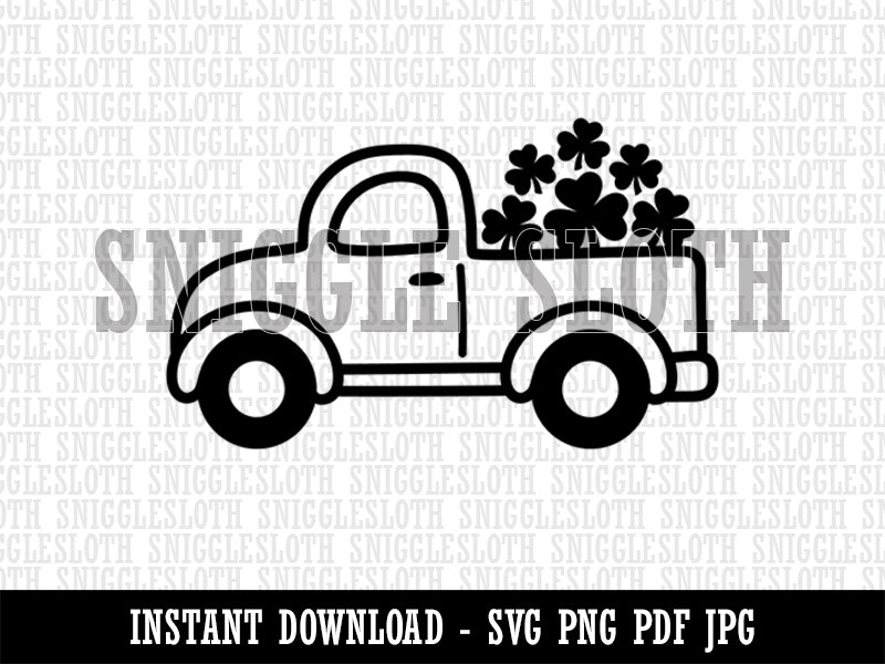 Cute Truck with Shamrocks Luck St. Patrick's Day Clipart Digital Download SVG PNG JPG PDF Cut Files