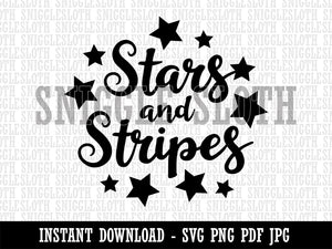 Stars and Stripes Script with Stars Clipart Digital Download SVG PNG JPG PDF Cut Files