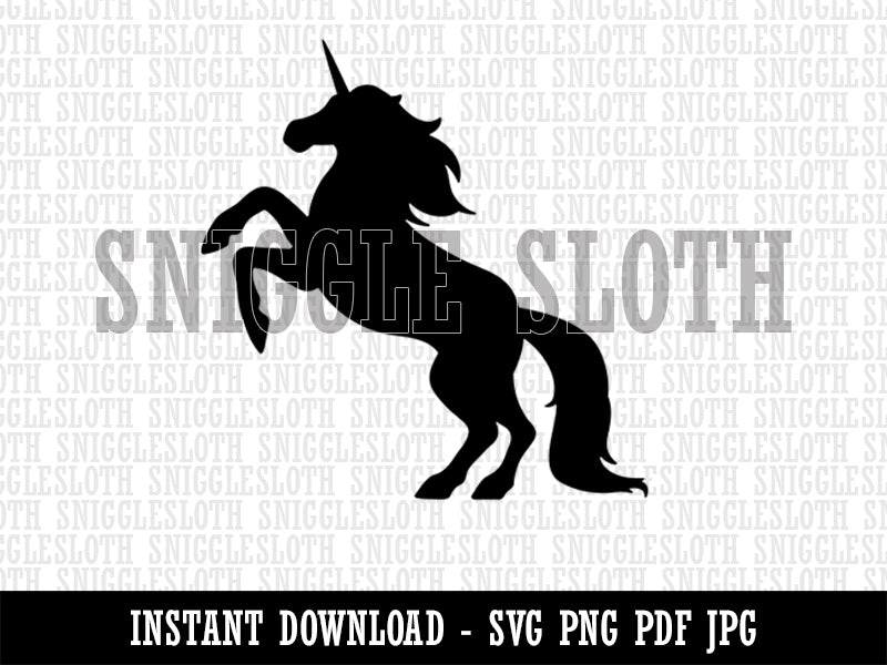 Majestic Unicorn Rearing Up Clipart Digital Download SVG PNG JPG PDF Cut Files