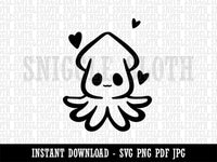 Cute Kawaii Squid with Hearts Sea Life Tentacles Clipart Digital Download SVG PNG JPG PDF Cut Files