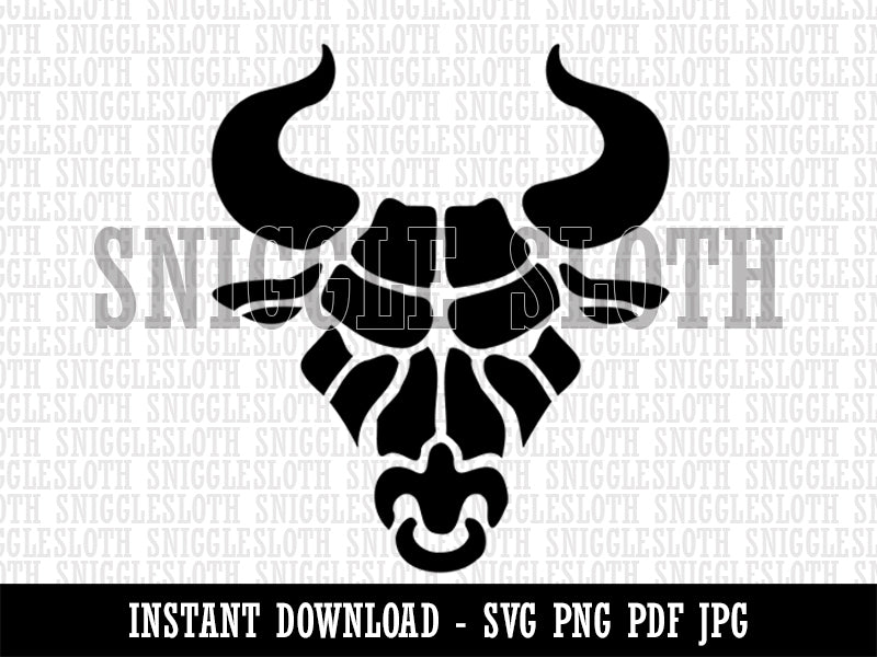 Angry Bull Cow Head with Horns Clipart Digital Download SVG PNG JPG PDF Cut Files