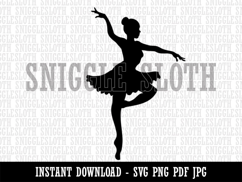 Ballerina Dancer in Tutu On Pointe Clipart Digital Download SVG PNG JPG PDF Cut Files