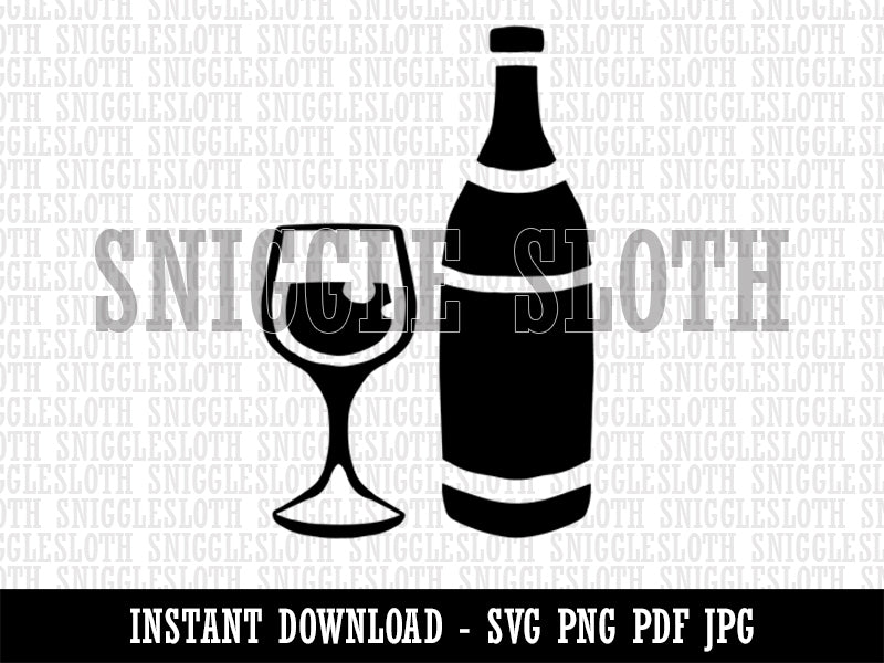 Fancy Wine Bottle and Glass Clipart Digital Download SVG PNG JPG PDF Cut Files