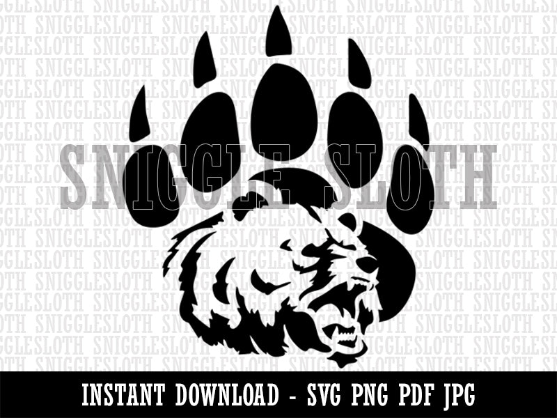 Grizzly Bear Head in Claw Paw Clipart Digital Download SVG PNG JPG PDF Cut Files
