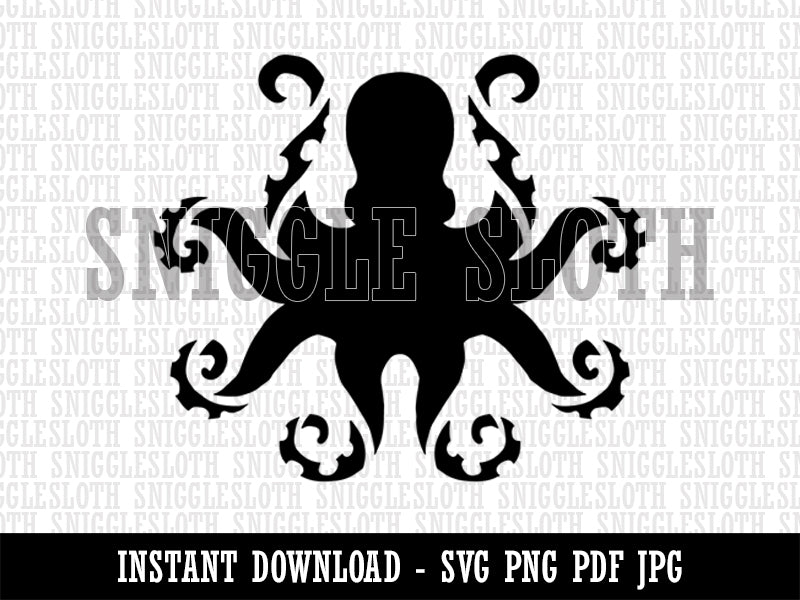 Octopus with Twisting Tentacle Arms Clipart Digital Download SVG PNG JPG PDF Cut Files
