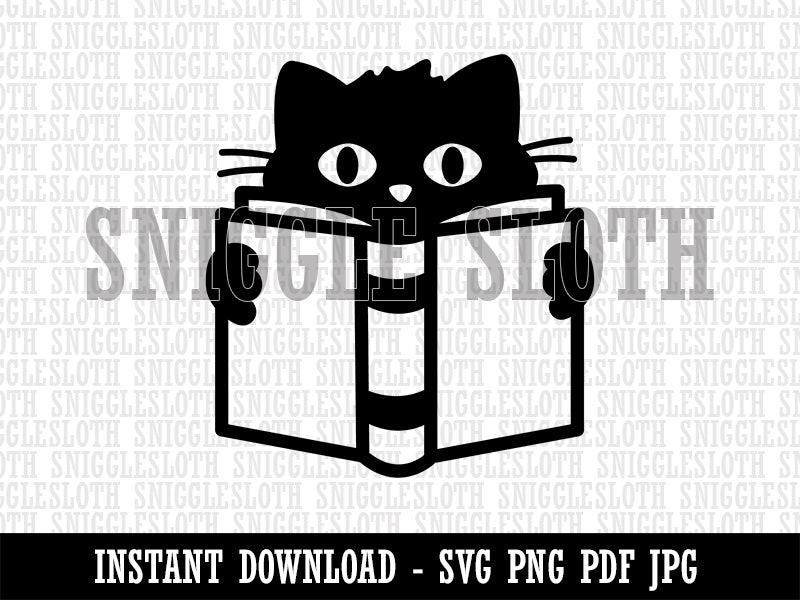 Cat Reading Book Clipart Digital Download SVG PNG JPG PDF Cut Files