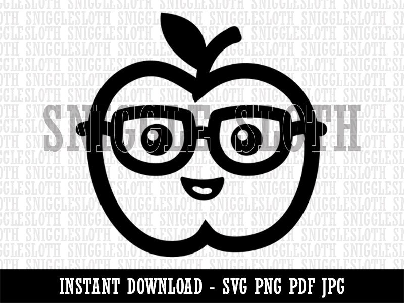 Cute Kawaii Apple Smart with Glasses Clipart Digital Download SVG PNG JPG PDF Cut Files