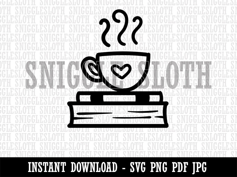Coffee Sitting on Stack of Books Reading Clipart Digital Download SVG PNG JPG PDF Cut Files