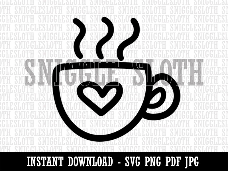Steaming Hot Coffee Mug Cup with Heart Clipart Digital Download SVG PNG JPG PDF Cut Files