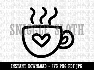 Steaming Hot Coffee Mug Cup with Heart Clipart Digital Download SVG PNG JPG PDF Cut Files