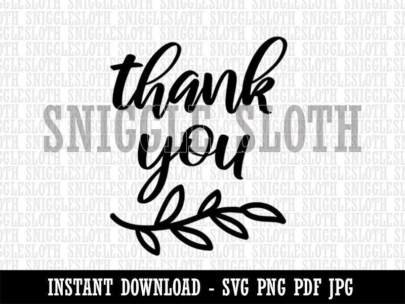 Thank You Script Floral Clipart Digital Download SVG PNG JPG PDF Cut Files