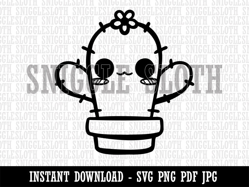 Adorable Kawaii Chibi Cactus in Pot Succulent Clipart Digital Download SVG PNG JPG PDF Cut Files
