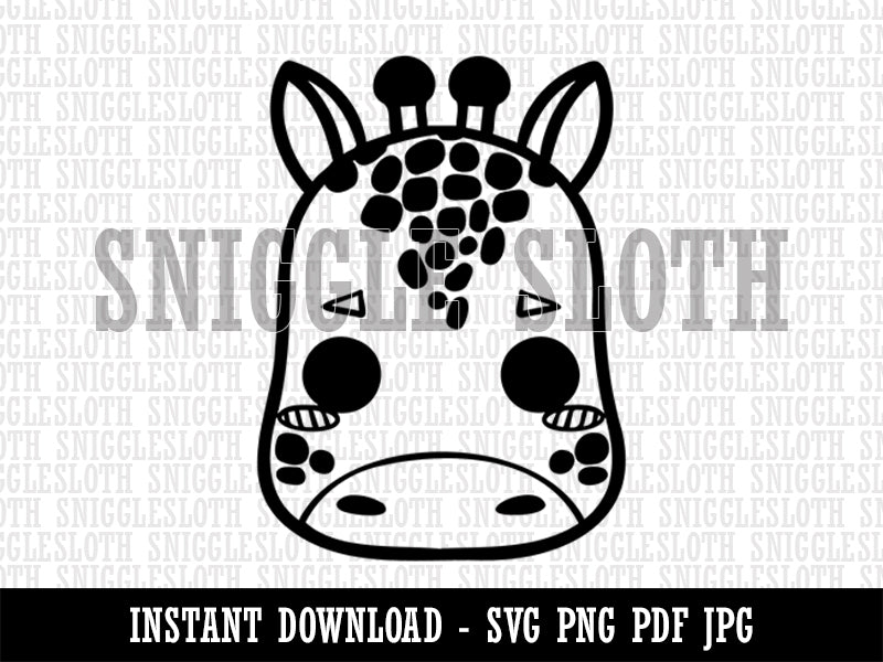 Charming Kawaii Chibi Giraffe Face Blushing Cheeks Clipart Digital Download SVG PNG JPG PDF Cut Files