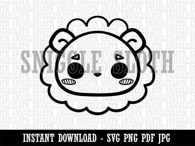 Charming Kawaii Chibi Lion Face Blushing Cheeks Clipart Digital Download SVG PNG JPG PDF Cut Files