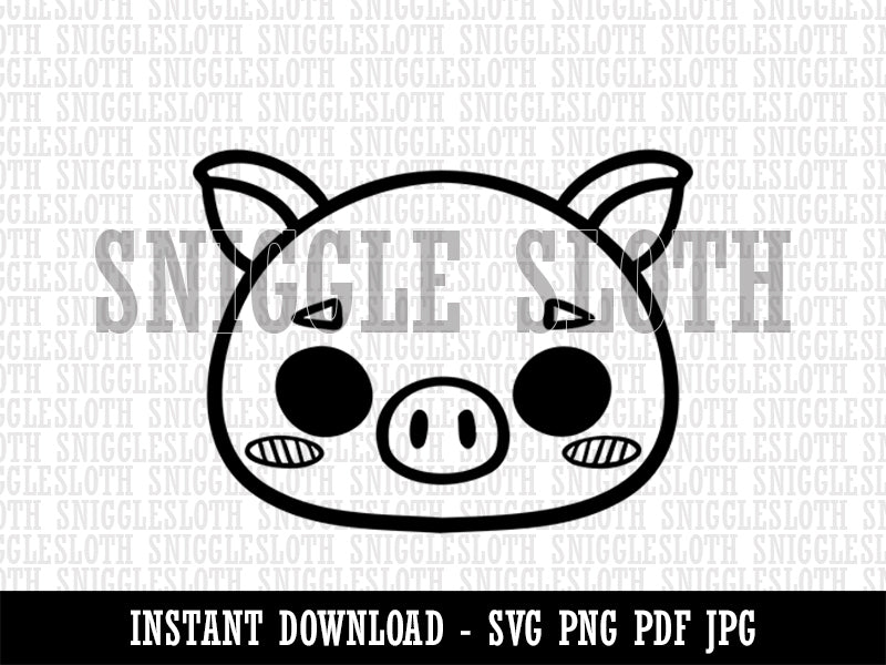 Charming Kawaii Chibi Pig Face Blushing Cheeks Clipart Digital Download SVG PNG JPG PDF Cut Files