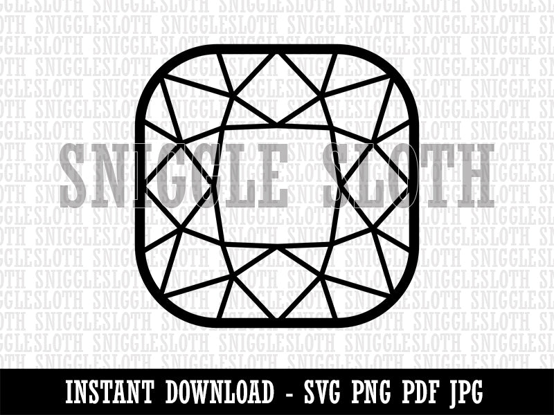 Antique Cushion Gem Cut Diamond Jewelry Clipart Digital Download SVG PNG JPG PDF Cut Files