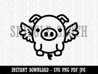 Cute Round Flying Winged Pig Clipart Digital Download SVG PNG JPG PDF Cut Files