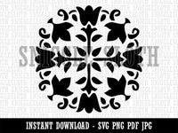 Decorative Floral Arabesque Pattern with Flowers and Leaves Clipart Digital Download SVG PNG JPG PDF Cut Files