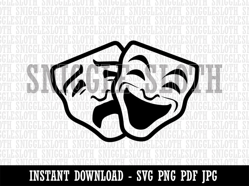 Drama Tragedy Comedy Masks Theater Clipart Digital Download SVG PNG JPG PDF Cut Files