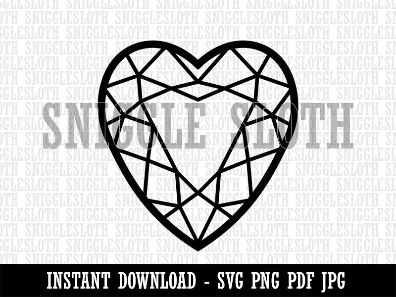 Heart Gem Cut Diamond Jewelry Clipart Digital Download SVG PNG JPG PDF Cut Files