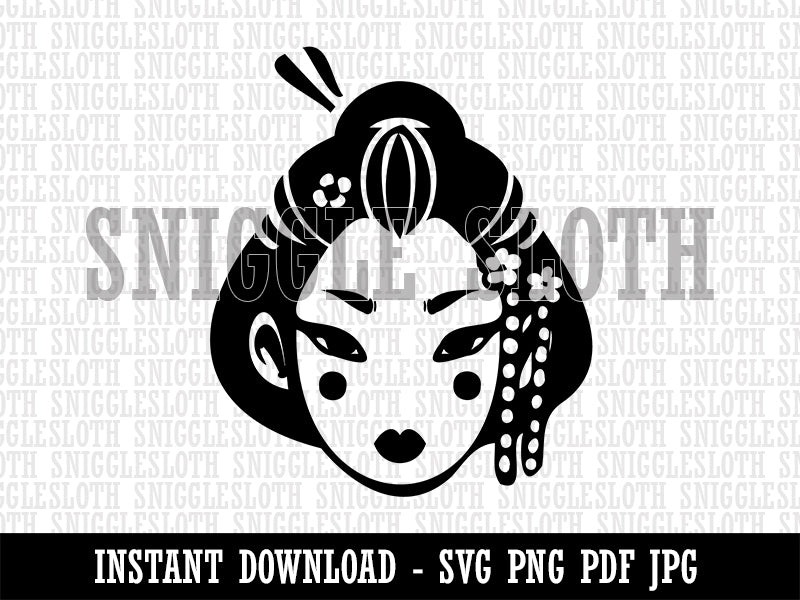 Japanese Geisha Woman Head Clipart Digital Download SVG PNG JPG PDF Cut Files