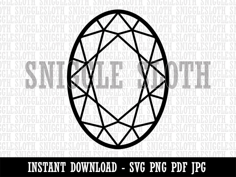 Oval Gem Diamond Cut Jewelry Clipart Digital Download SVG PNG JPG PDF Cut Files