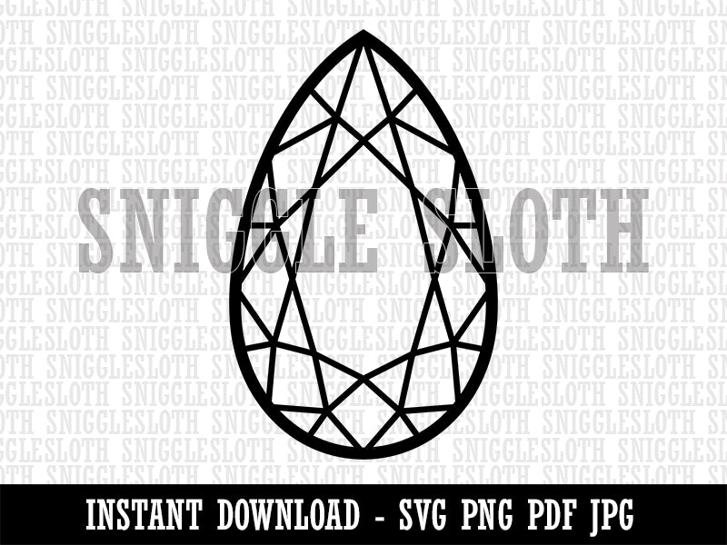 Pear Drop Gem Diamond Cut Jewelry Clipart Digital Download SVG PNG JPG PDF Cut Files