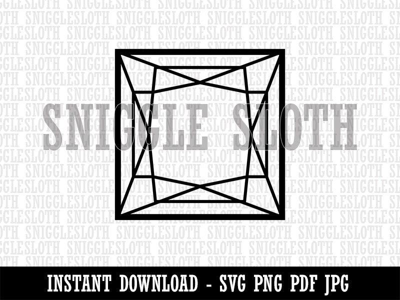 Princess Cut Square Brilliant Gem Diamond Jewelry Clipart Digital Download SVG PNG JPG PDF Cut Files