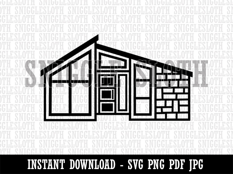 Mid Century Modern House Clipart Digital Download SVG PNG JPG PDF Cut Files