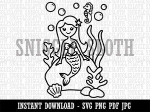 Mermaid Seahorse Under the Ocean Sea Shell Coral Clipart Digital Download SVG PNG JPG PDF Cut Files