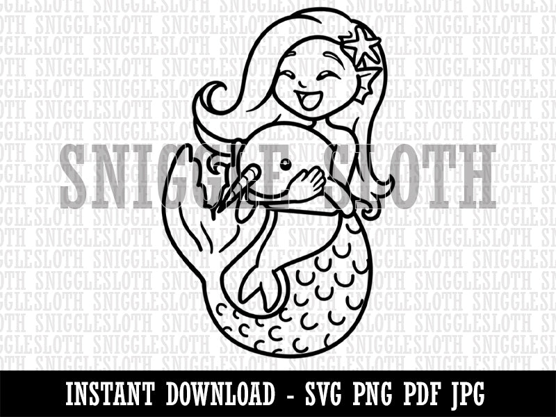 Mermaid Hugging Baby Narwhal Clipart Digital Download SVG PNG JPG PDF Cut Files