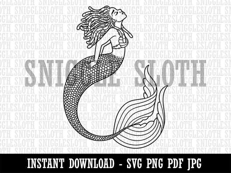 Mermaid with Dreadlocks Clipart Digital Download SVG PNG JPG PDF Cut Files
