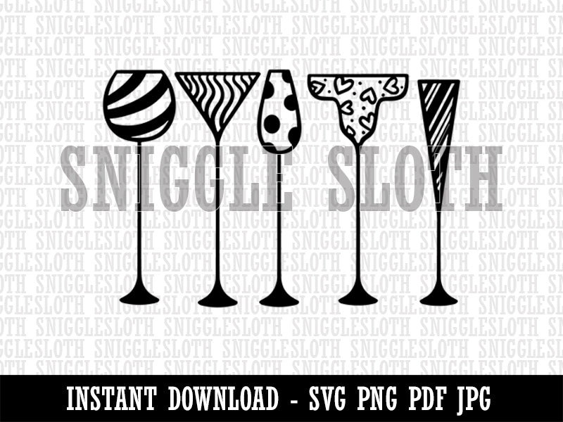 Cocktail Glasses Happy Hour Clipart Digital Download SVG PNG JPG PDF Cut Files