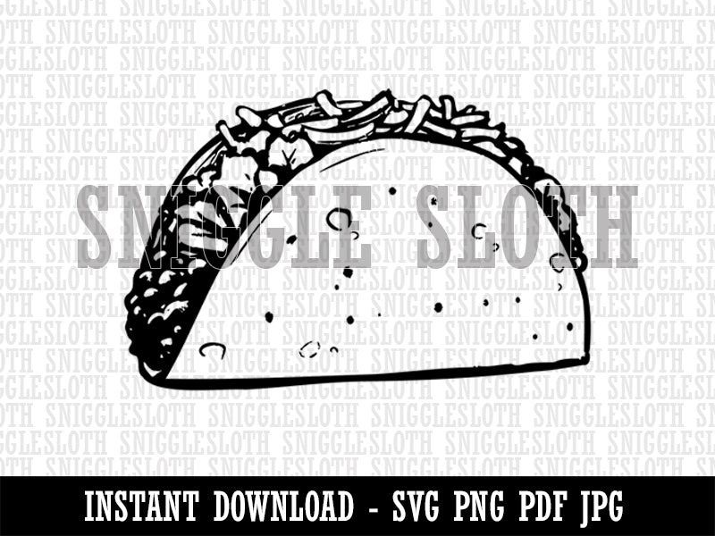 Detailed Taco Sketch Mexican Cuisine Food Clipart Digital Download SVG PNG JPG PDF Cut Files